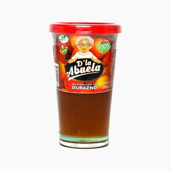Mermelada de durazno D’La Abuela 350cc, elaborada artesanalmente con duraznos frescos y sin conservantes.