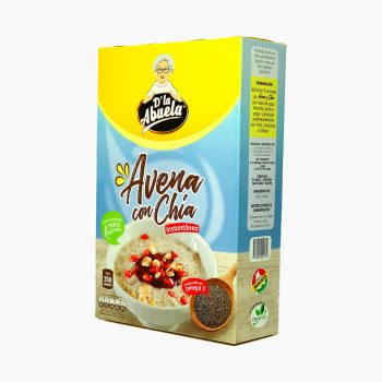 Avena con Chía D’La Abuela en presentación de 460cc, fuente natural de Omega 3, fibra y antioxidantes.