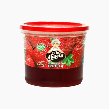 Mermelada de frutilla D’La Abuela 460cc, producto artesanal 100% natural, rica en antioxidantes y vitaminas.